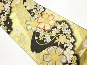 曲線に桜模様織出し袋帯